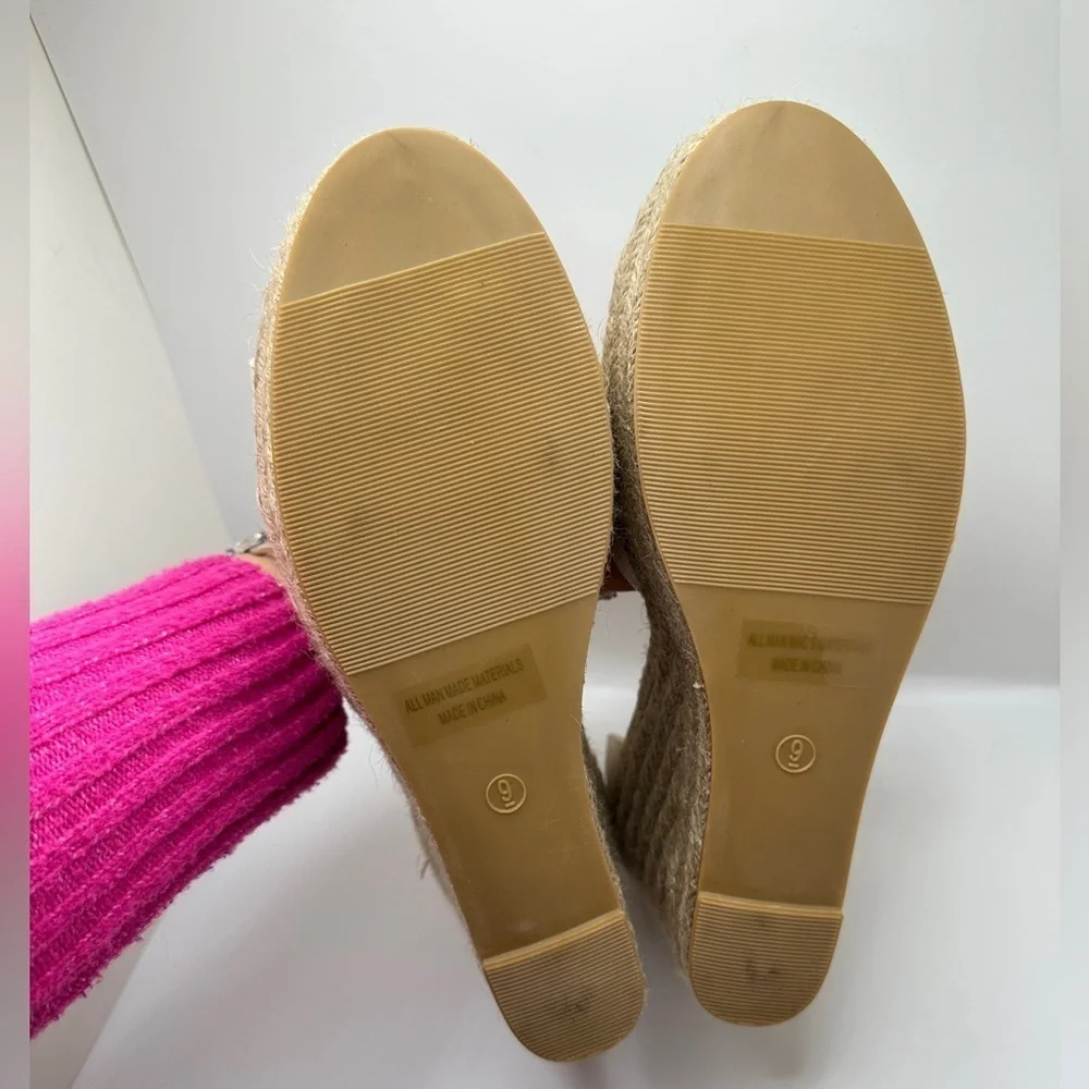 NEW Lulus Women’s Cream Crisscross Espadrilles Strap Wedge Sandal Sz 9